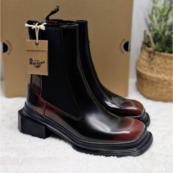 Dr. Martens Shoes - Dr. Martens Maybole Square Toe Black & Cherry Red Arcadia Chelsea Boots UK 5 NIB